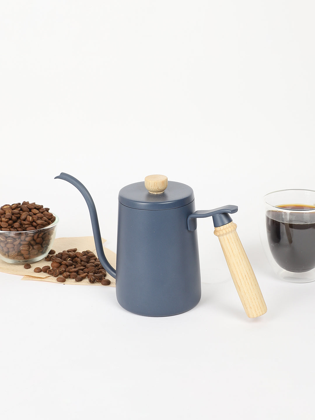 "BREW BUDDY" Gooseneck Kettle with Wooden Handle - Sky