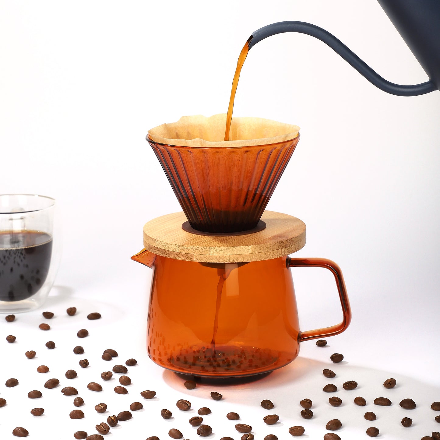 "THE AMBER POT" Glass V60 Coffee Pourover Set