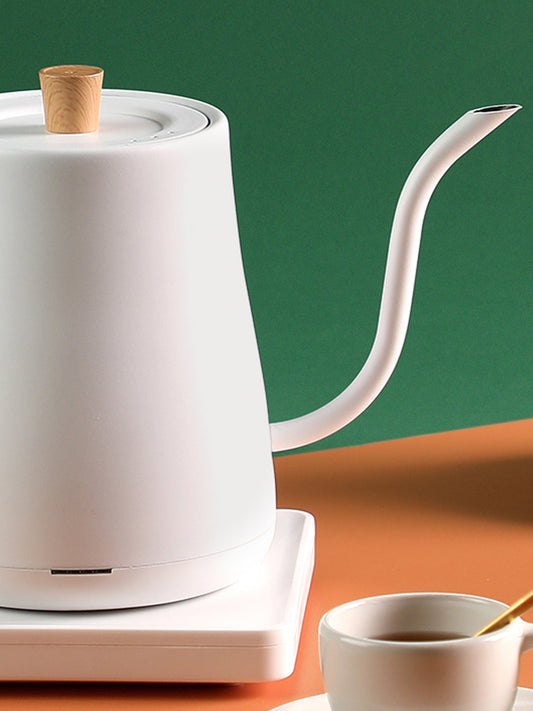 "THE POUR-PRO" Electric Goose Neck Kettle with Wooden Handle - Blanc