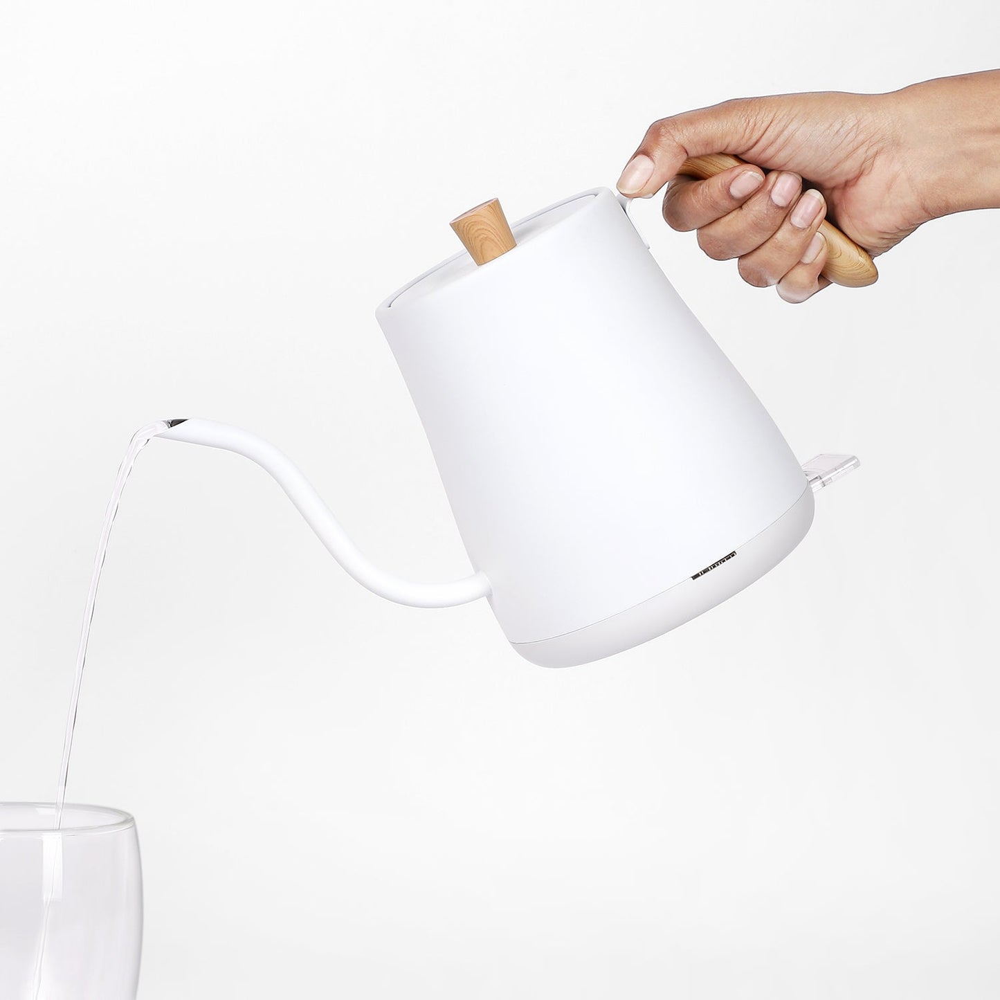 "THE POUR-PRO" Electric Goose Neck Kettle with Wooden Handle - Blanc