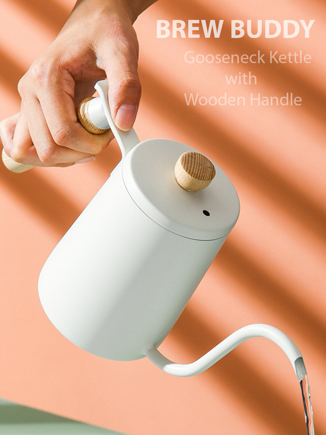 "BREW BUDDY" Gooseneck Kettle with Wooden Handle - Snow