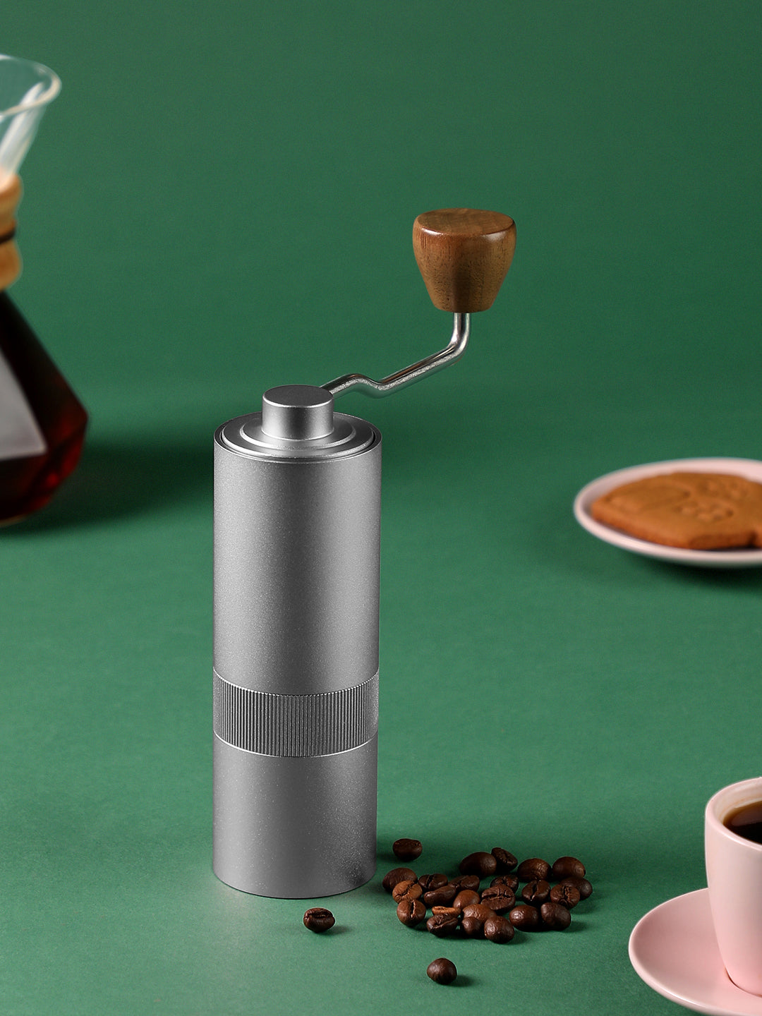 "THE ROLLER" Stainless Steel Manual Coffee Grinder with Adjustable Settings - Silver