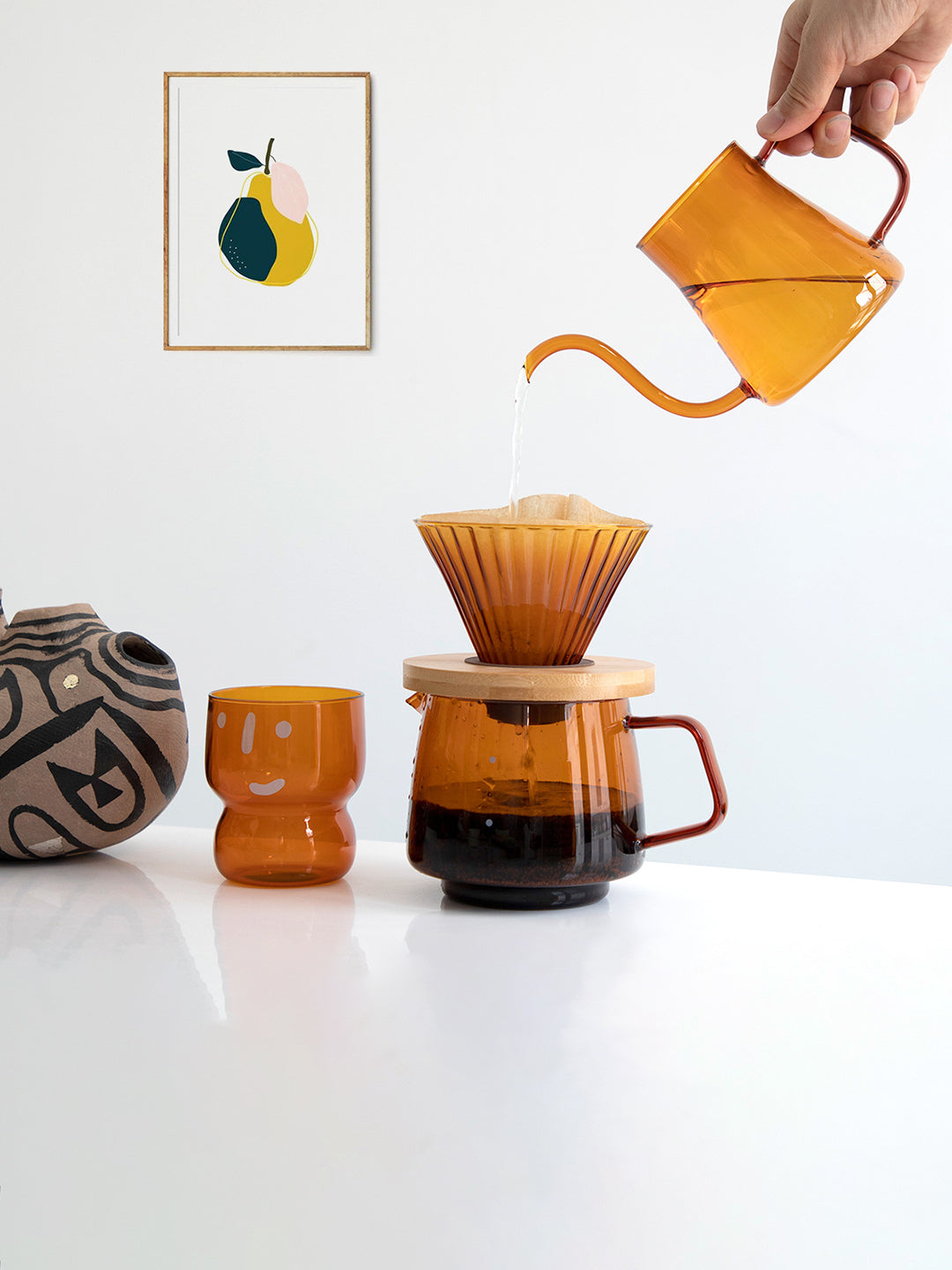 "THE AMBER POT" Glass V60 Coffee Pourover Set